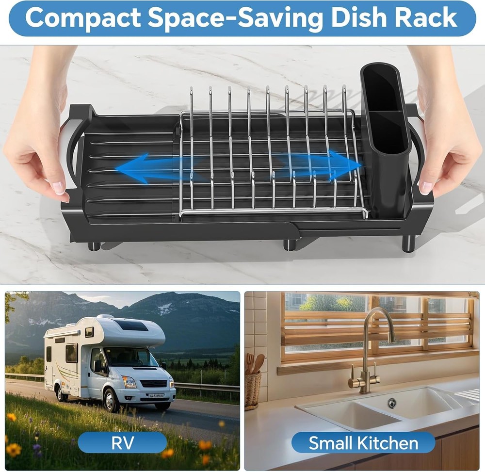 Small Dish Drying Rack, Compact Expandable Dish Rack