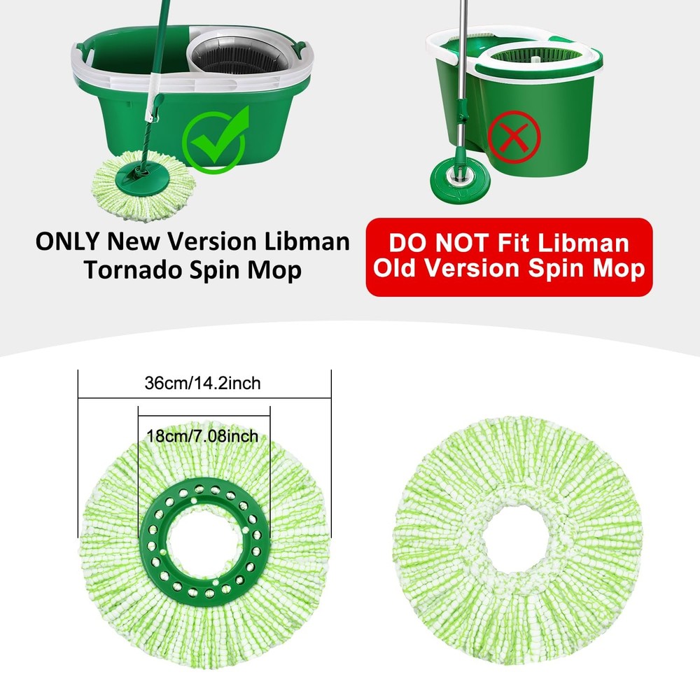 Tornado Spin Mop Replacement Head, Libman Compatible, New Design, Green