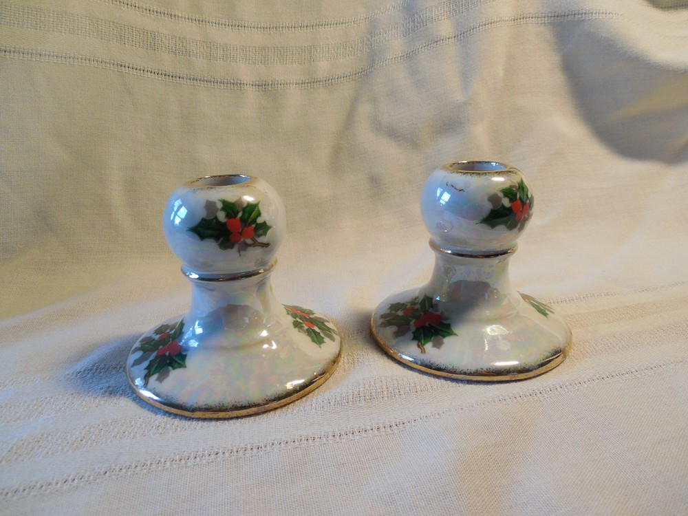 Ucagco lusterware holly candle holders Japan