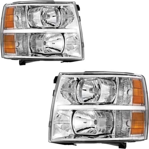 Headlights Assembly Direct Replacement for 2007-2013 Silverado Chrome-Amber