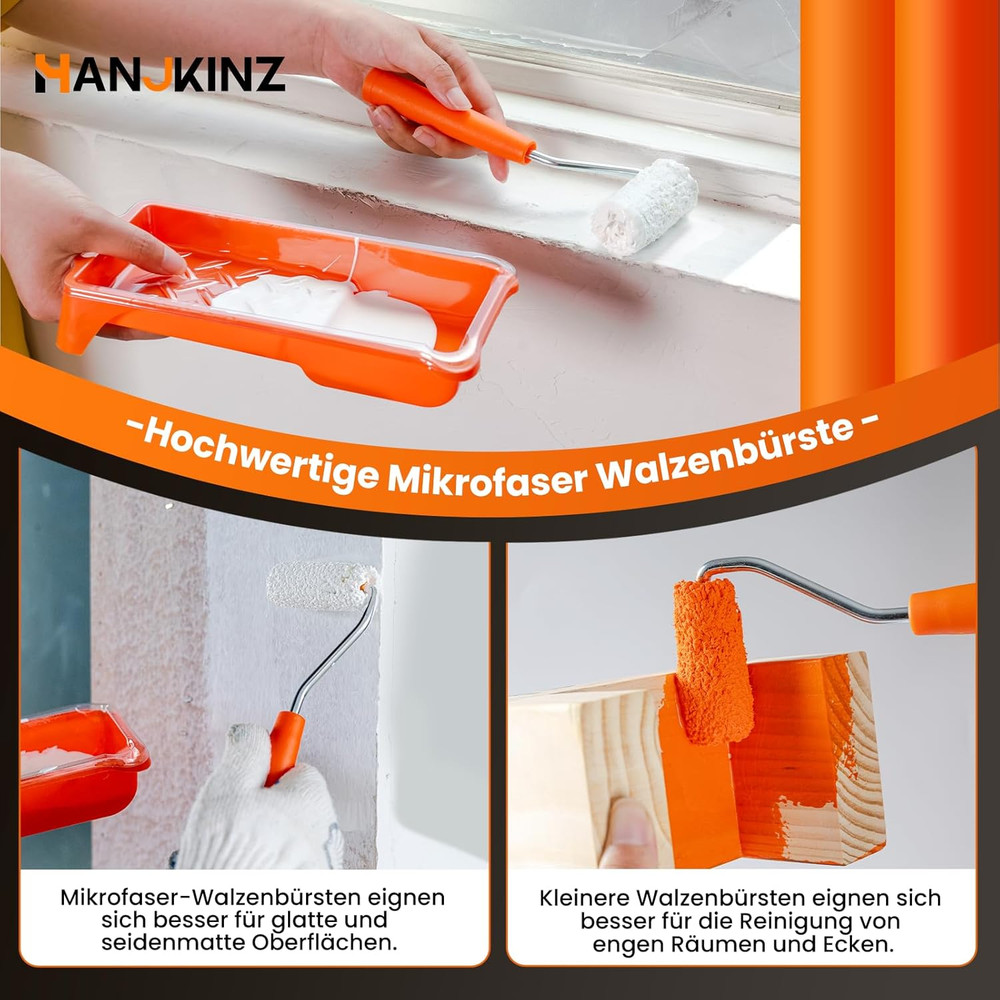 Small Paint Roller Kit, 15-Pack with Microfiber Covers and Tray