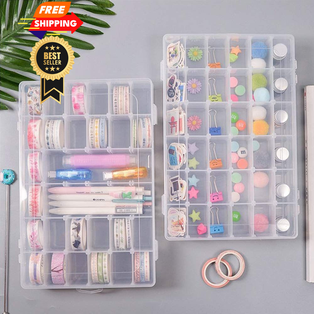OUTUXED 2 Pack 36 Grids Clear Plastic Bead Organizer Box, 2PCS, 2