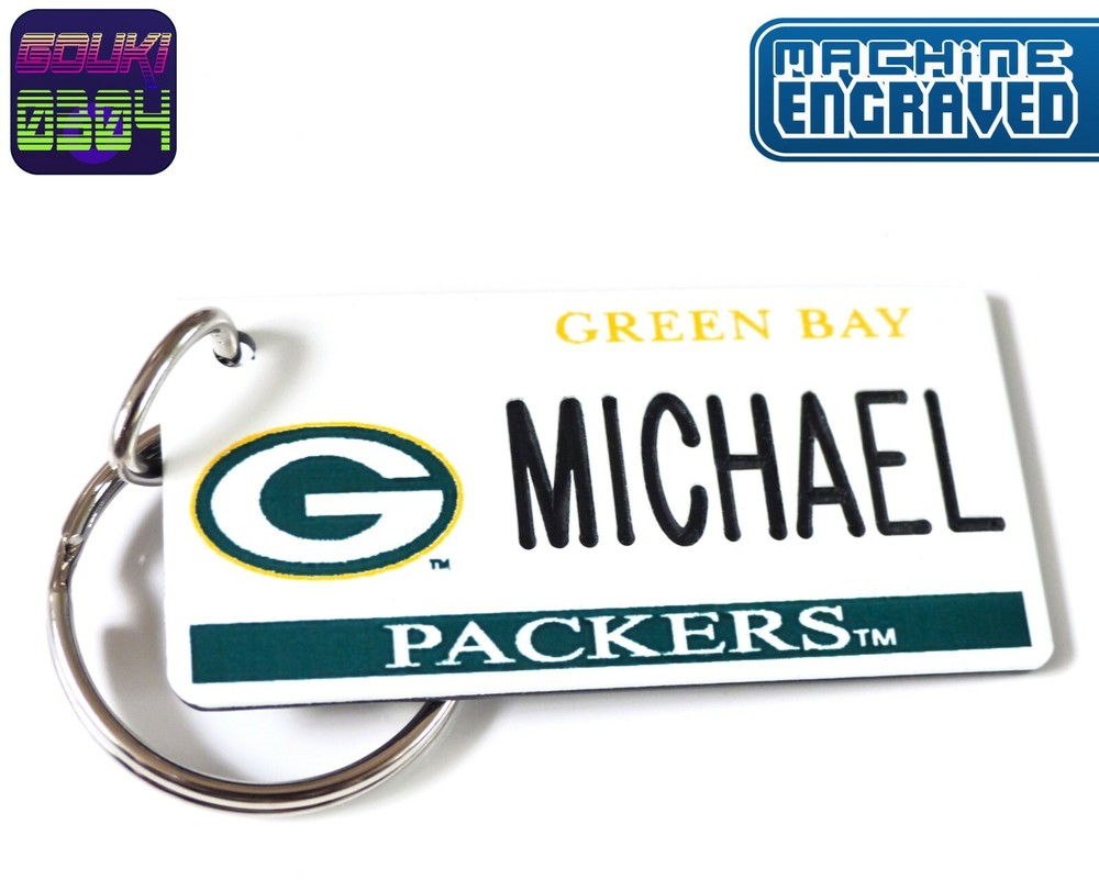 Personalized Green Bay Packers Keychain Plate Tag - Any Name - Engraved NFL
