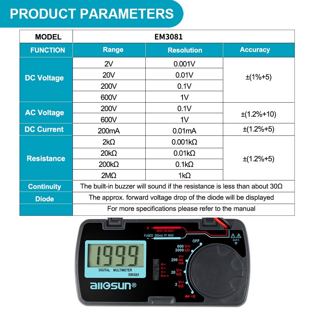 Manual Range Mini Digital Multimeter 6 Functions Handheld Folding Voltmeter 31 2