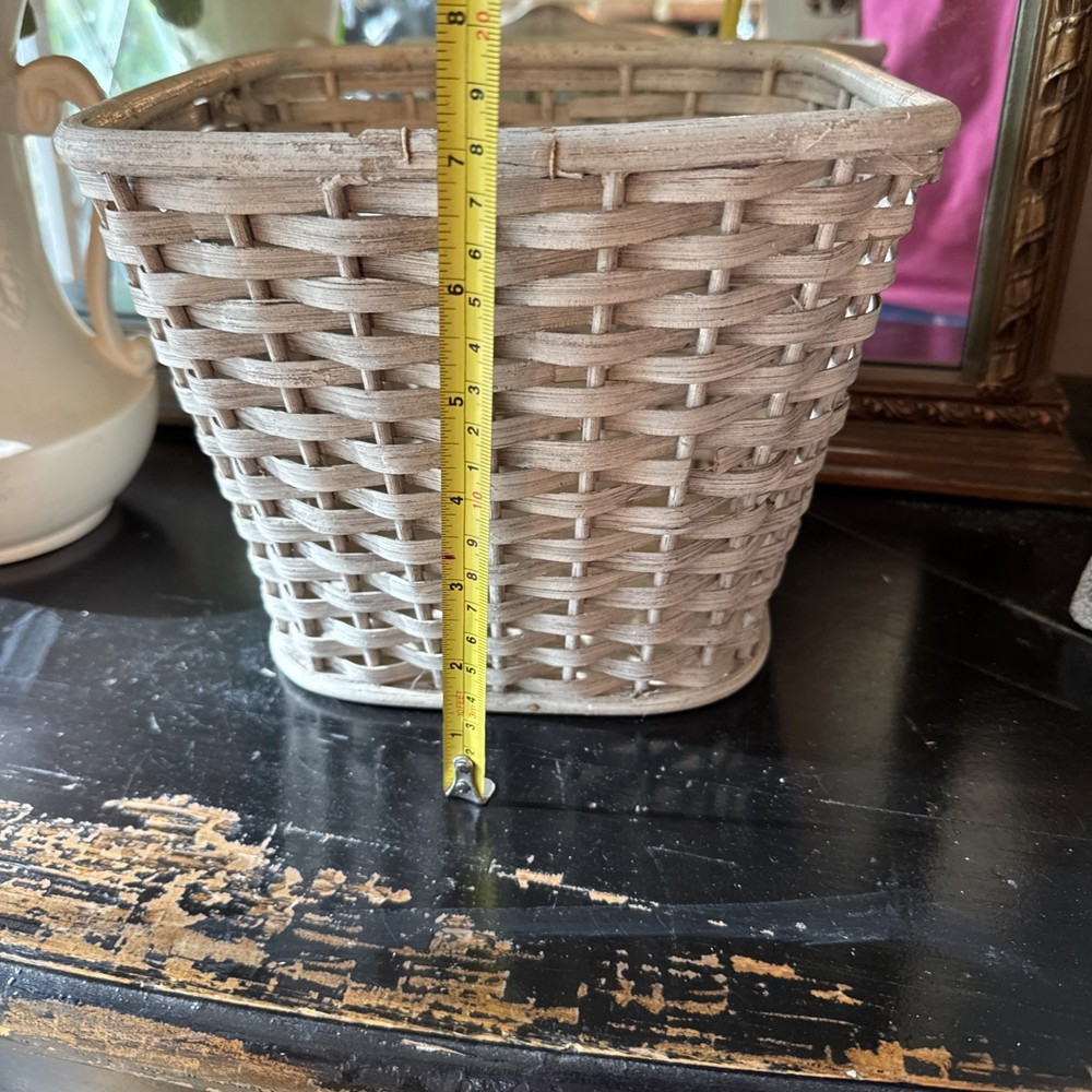 Vintage Boho Chic White Wicker Square Basket