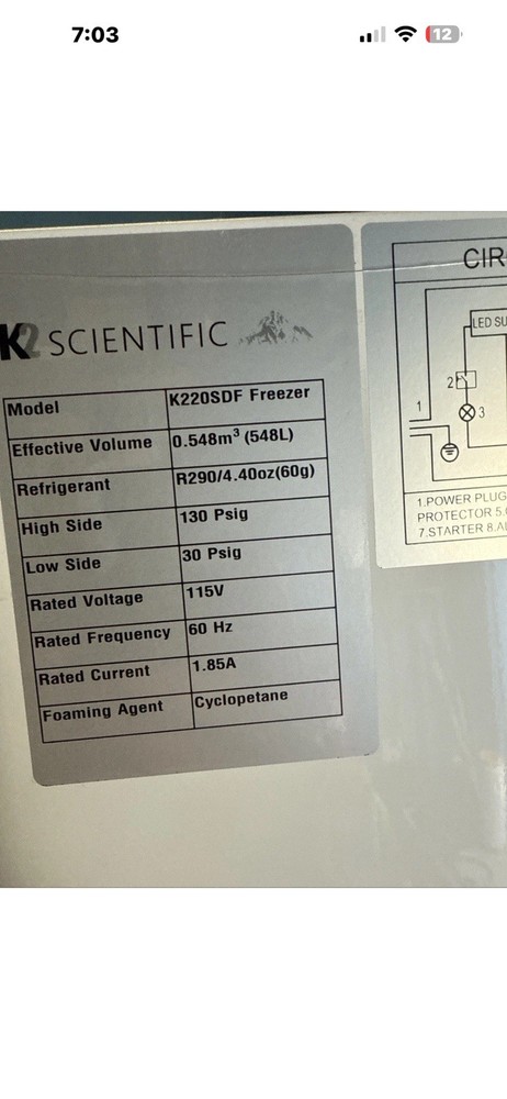 K2 scientific 20 Cu. Ft. Upright Solid Door pharmaceutical / laboratory Freezer