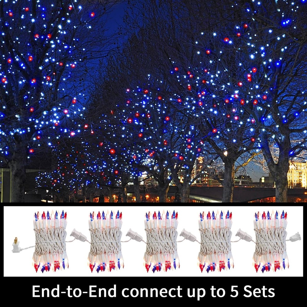Patriotic String Lights Red White Blue Holiday Decor
