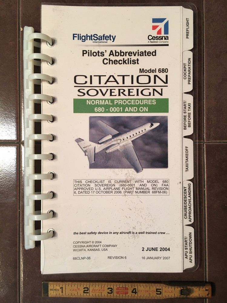 Cessna Citation Sovereign 680 Pilot's Normal Procedures Checklist