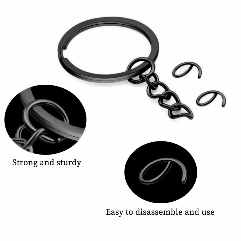 50Pcs Keychain Key Ring with Chain Bulk Split Chain,1.1 28mm, Black