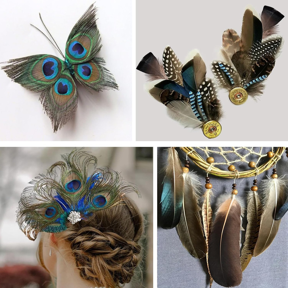 Feelfunfeather 50Pcs Natural Feathers Bulk-6 Style Mixed Decorative Spotted