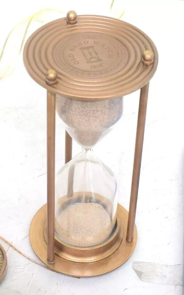 Solid Brass Sand Timer Hourglass Vintage Count Sand Glass Working Decor Timer