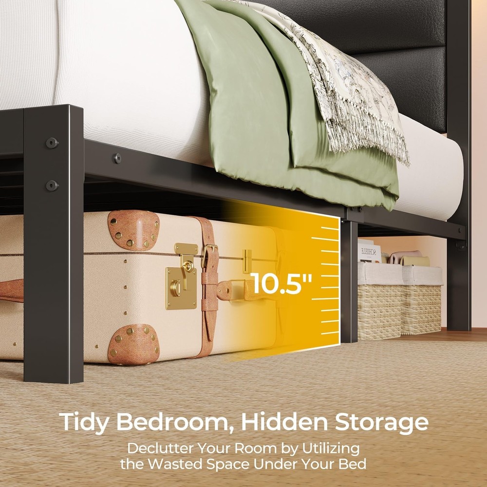 Seventable Twin Bed Frame with Upholstered Storage Headboard, Charging Statio...