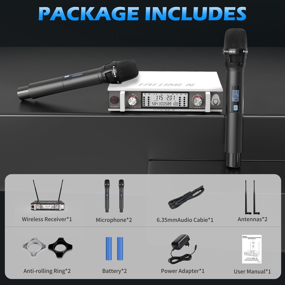 Wireless Microphone System, Metal UHF Handheld Microphones Cordless Dynamic M...