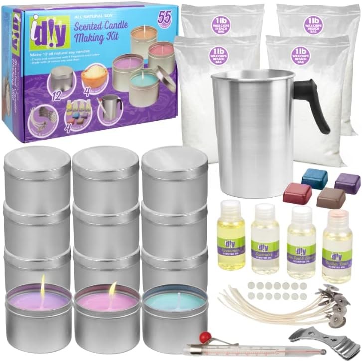 Holiday Scented Candle Making Kit (55pc Set) 4lb Soy Wax, 12 Tins, Winter