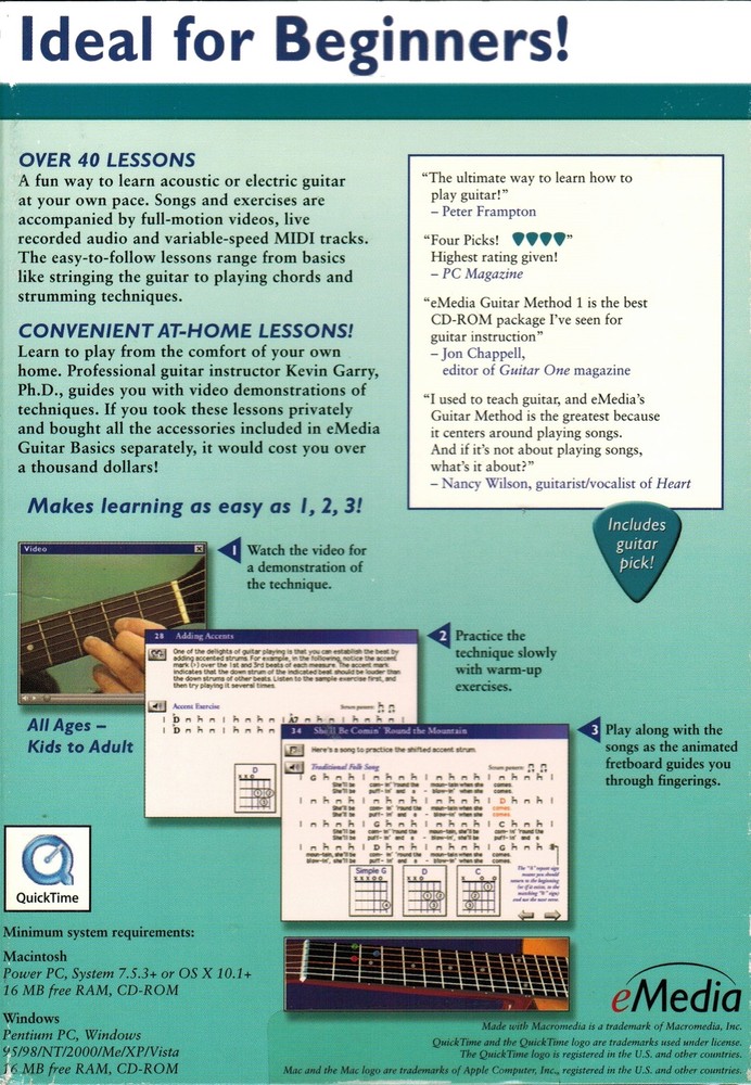 eMedia Guitar Basics v3 - Easiest Way Learn Play PC Windows Software Sealed New