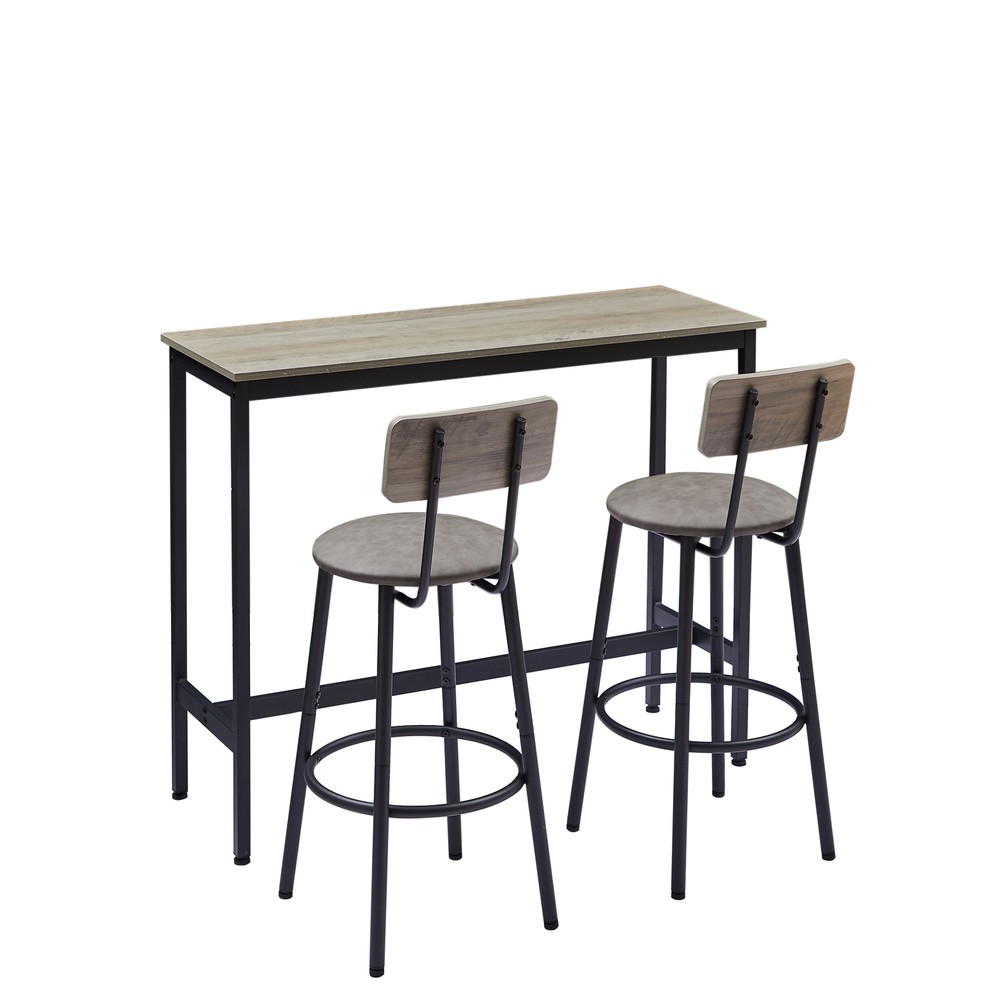 24'' 2 Set PU Leather Bar Stools Counter Heigh Bar Stools Chairs W/Backrest Grey