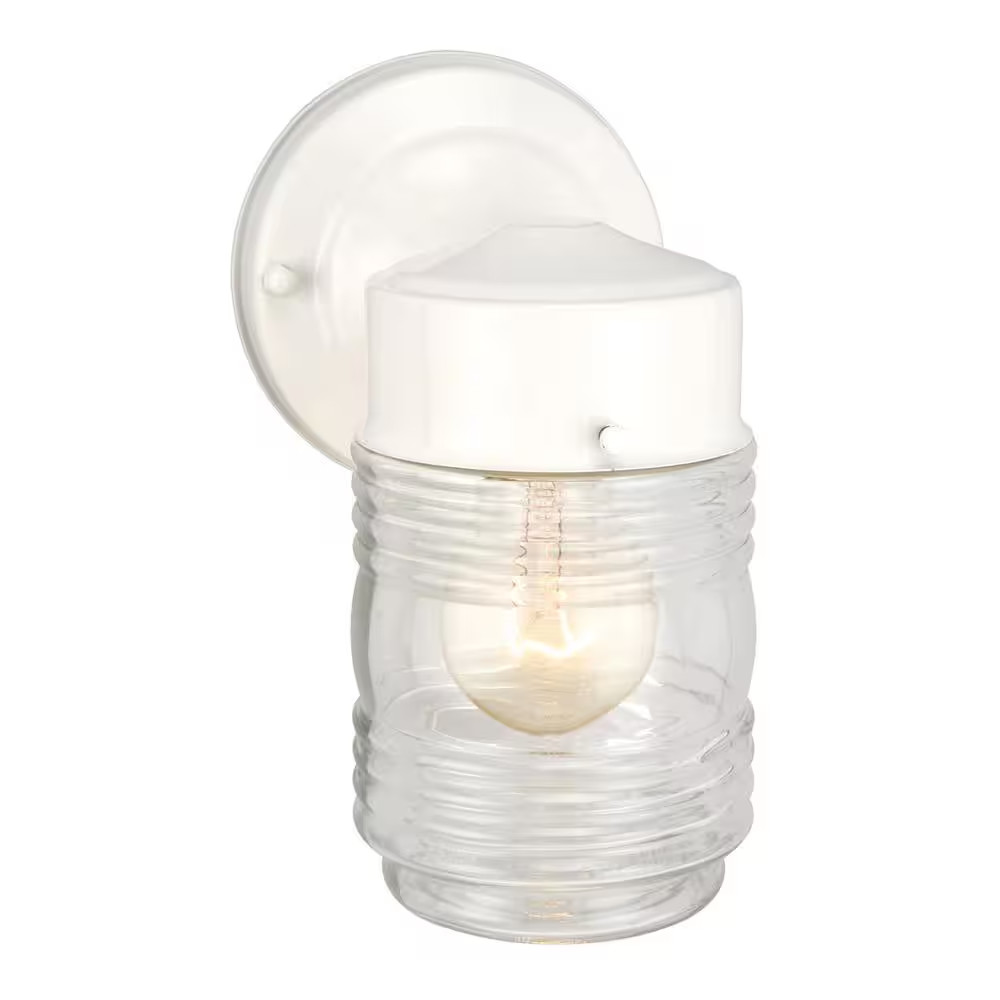 White Outdoor Wall-Mount Jelly Jar Wall Lantern Sconce