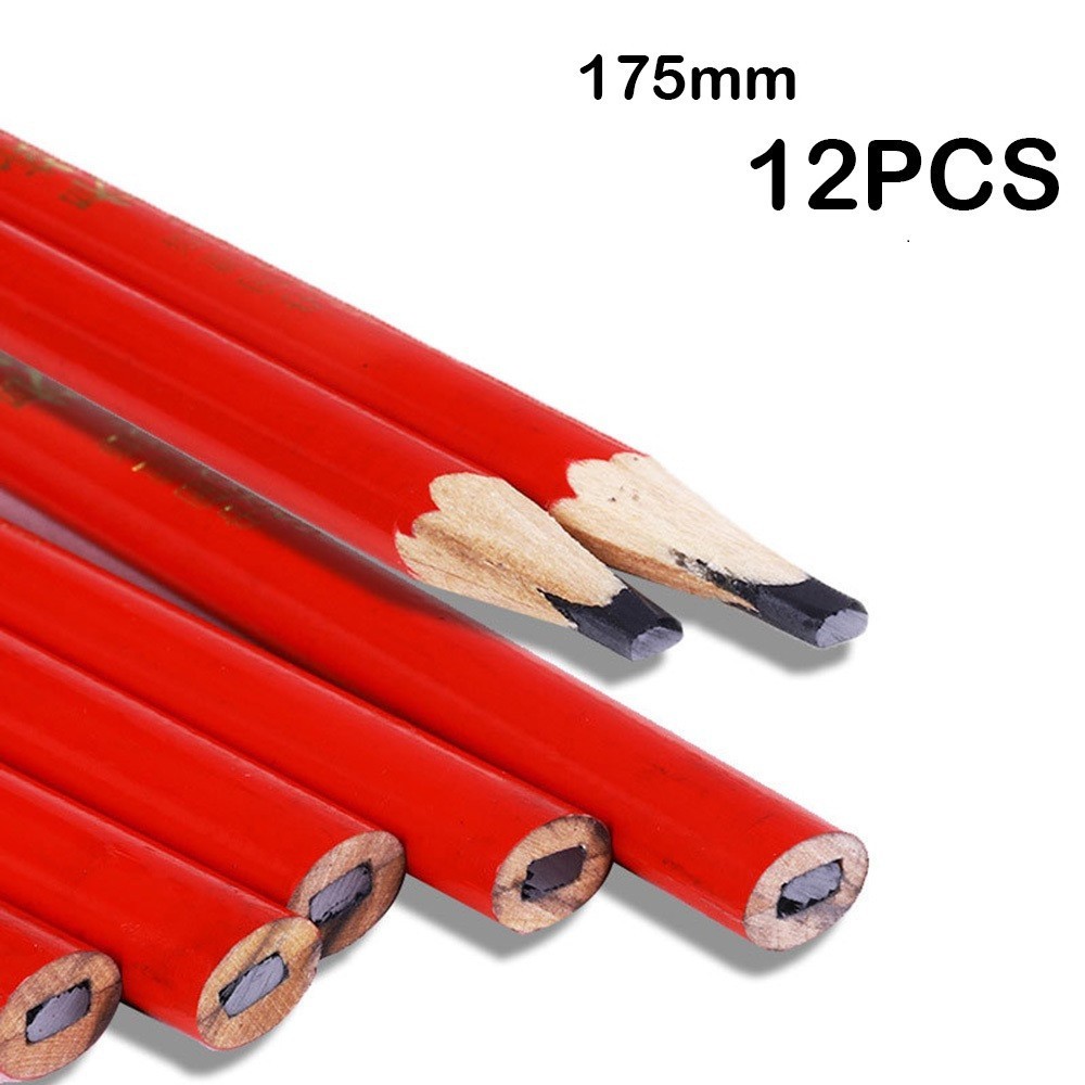 12Pcs Pencils Black Carpenters Construction Marking Pencil Tool Protable