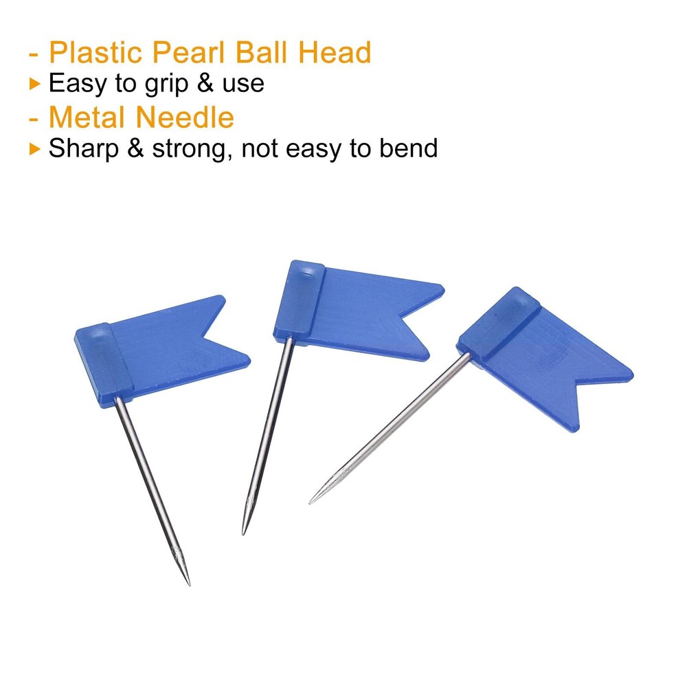 Flag Map Pressure Pins, 30pcs Plastic Steel Head, Blue