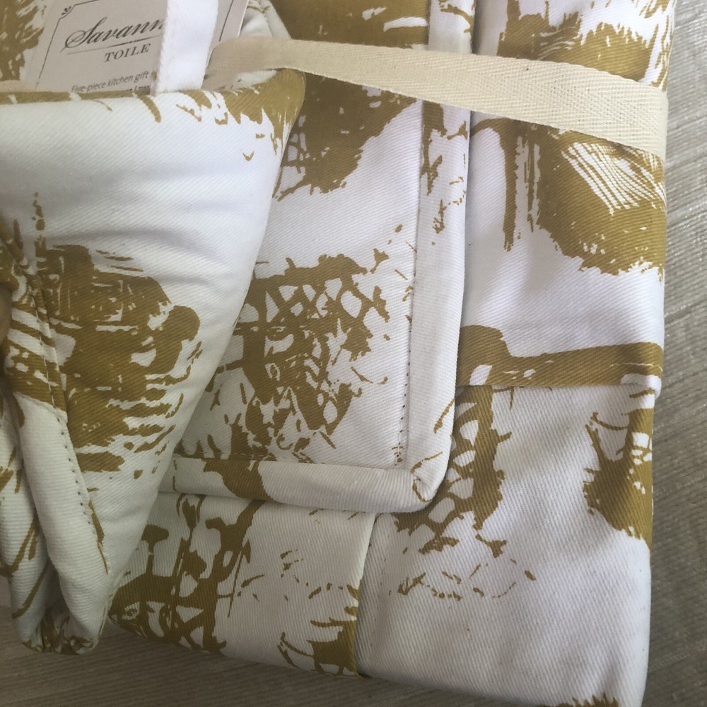 Working Class Studio Savanah Toile Cotton Kitchen Gift Set Mustard NIP