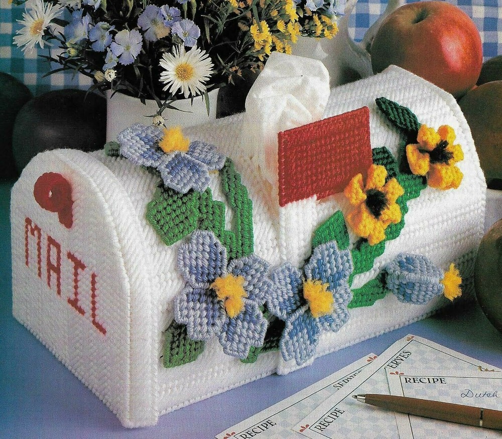 MAILBOX TISSUE TOPPER COVER HOME DECOR PLASTIC CANVAS PATTERN INSTRUCTIONS