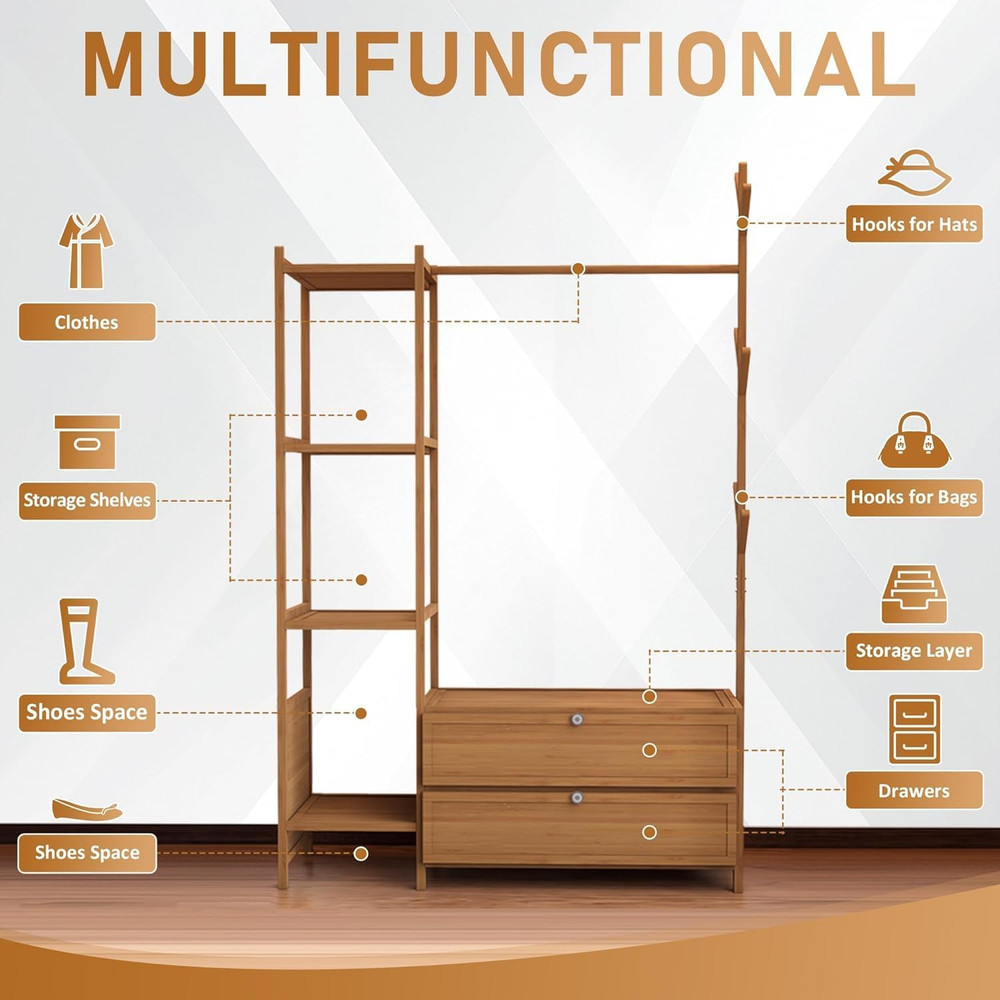 Upgraded Hanging Rack with Drawers, 39.37" Solid Clothes Rack & Shelves