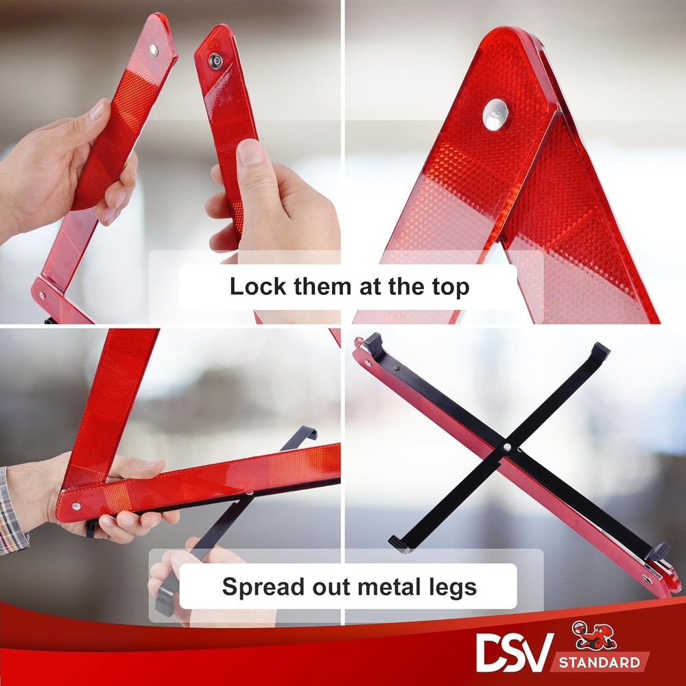 Warning Triangles, Reflective Triangles with Reinforced Cross Base and Carrying