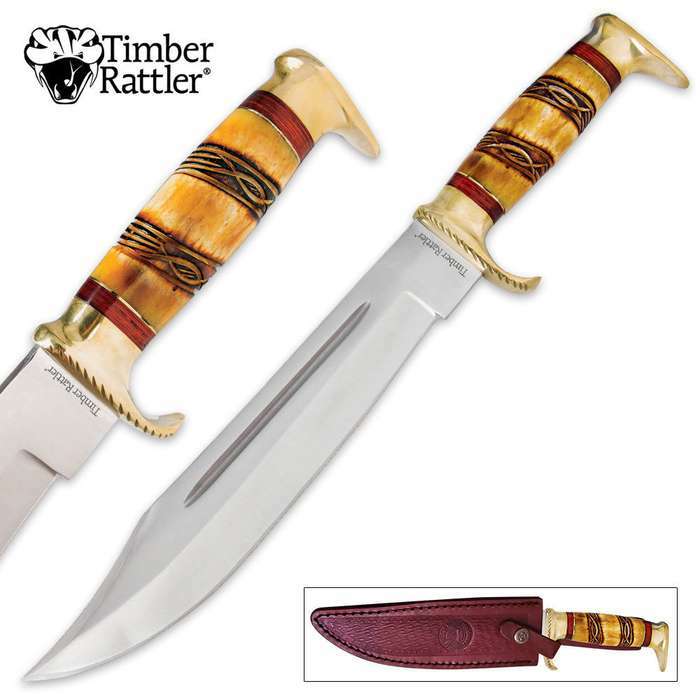 16" Timber Rattler Genuine Bone Fixed Blade Knife with Sheath