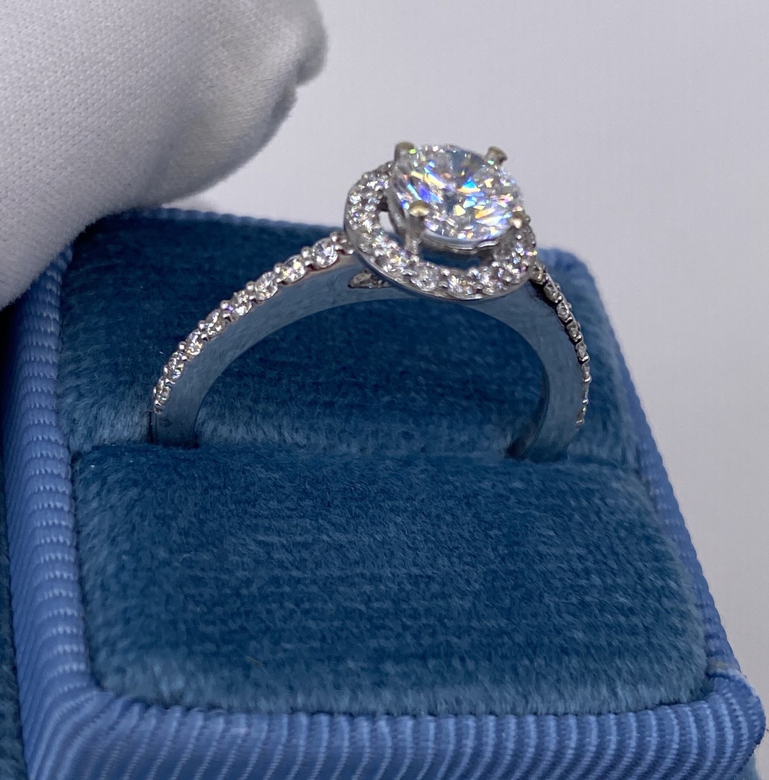 DIAMOND ENGAGEMENT RING ROUND HALO F VS1 1.15 CARAT GROWN LAB CREATED 14K W GOLD