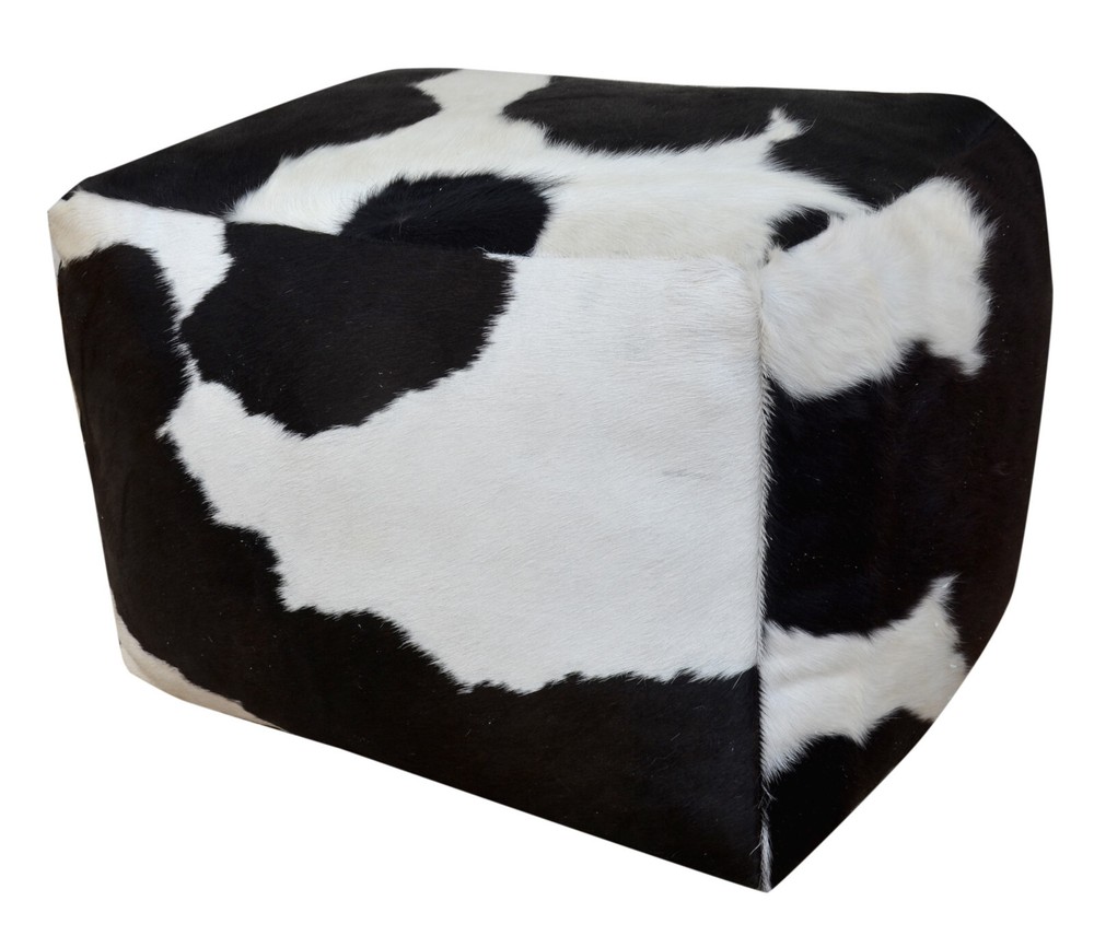 Rectangular Cowhide Pouf YVES in Black & White