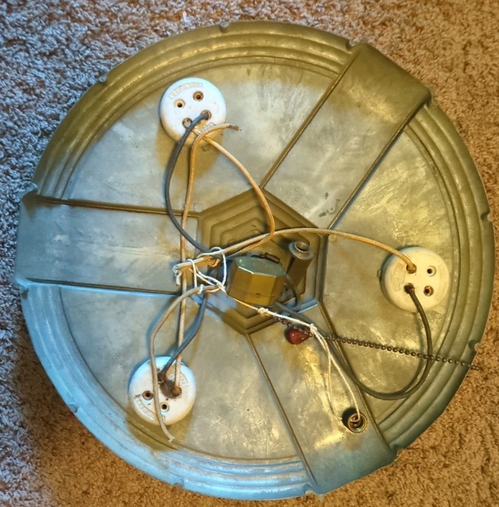 Vintage / Antique 3 Socket Cast Iron Ceiling Lamp Art Deco