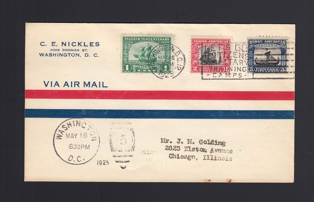 FDC: #620 & #621 2c & 5c Norse-American - NICKLES Envelope