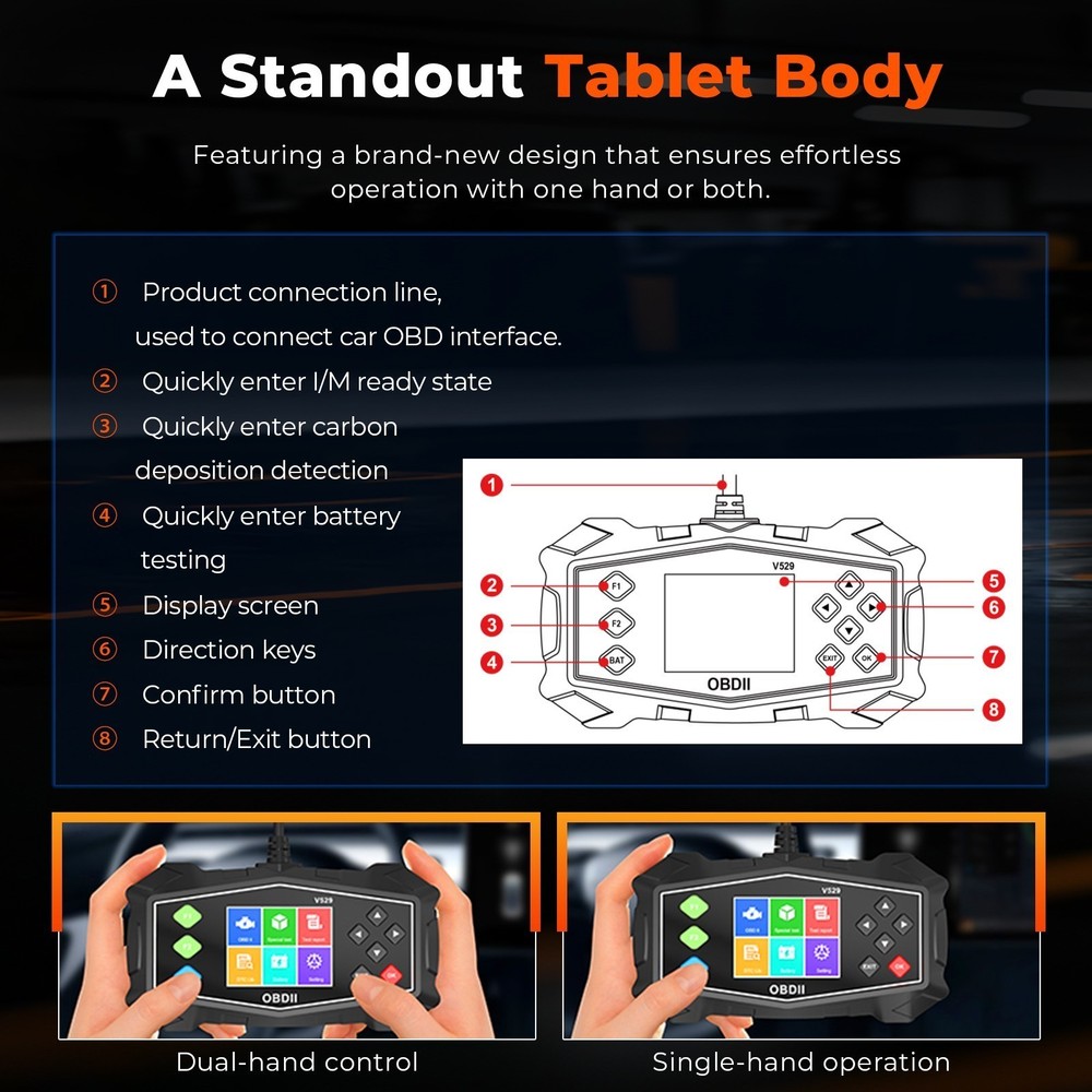 V529 OBD2 Scanner Car Diagnostic Scan Tool ABS Code Reader Battery DTC LOOKUP
