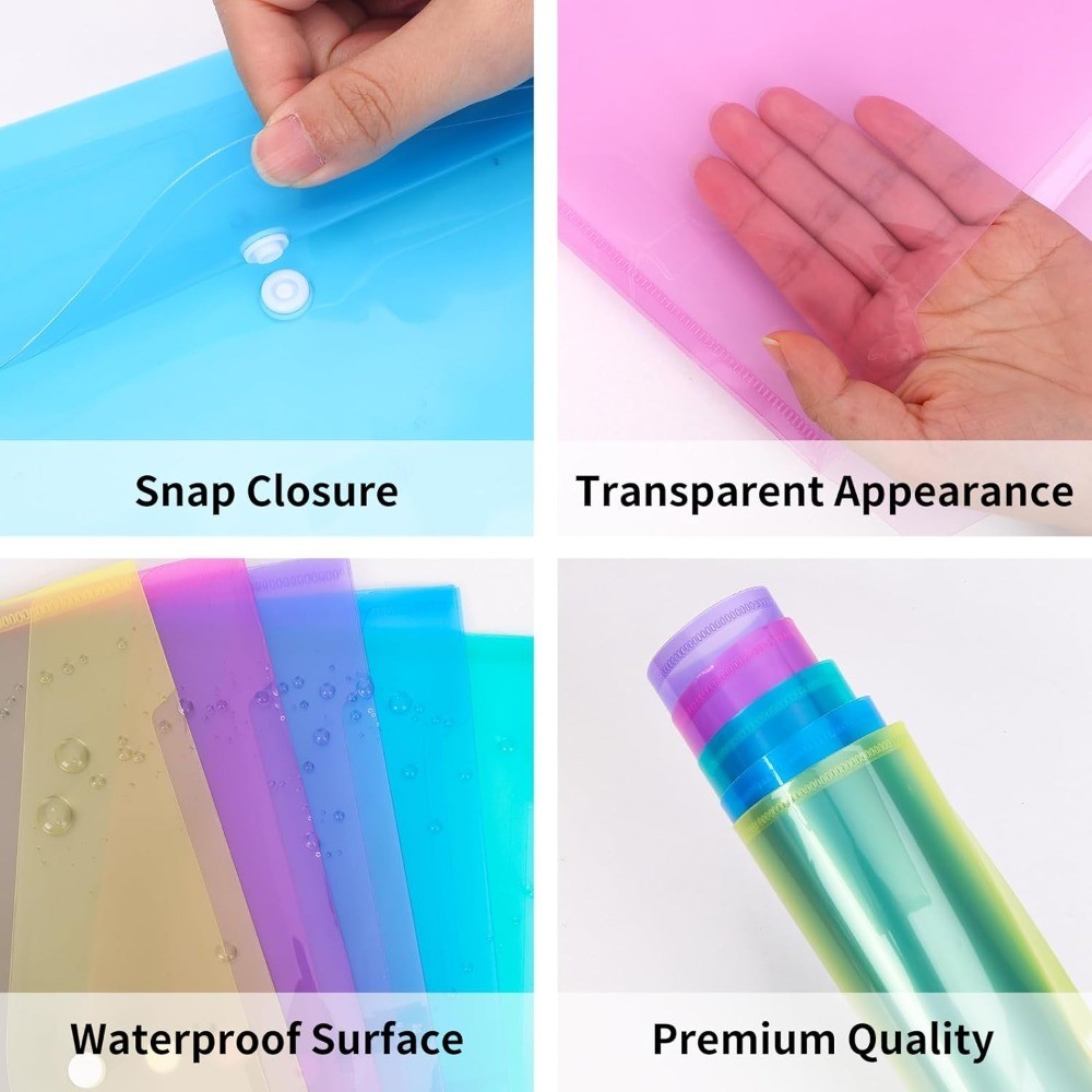 Plastic Envelopes with Snap Closure Poly Document Folders A4 Letter Size for