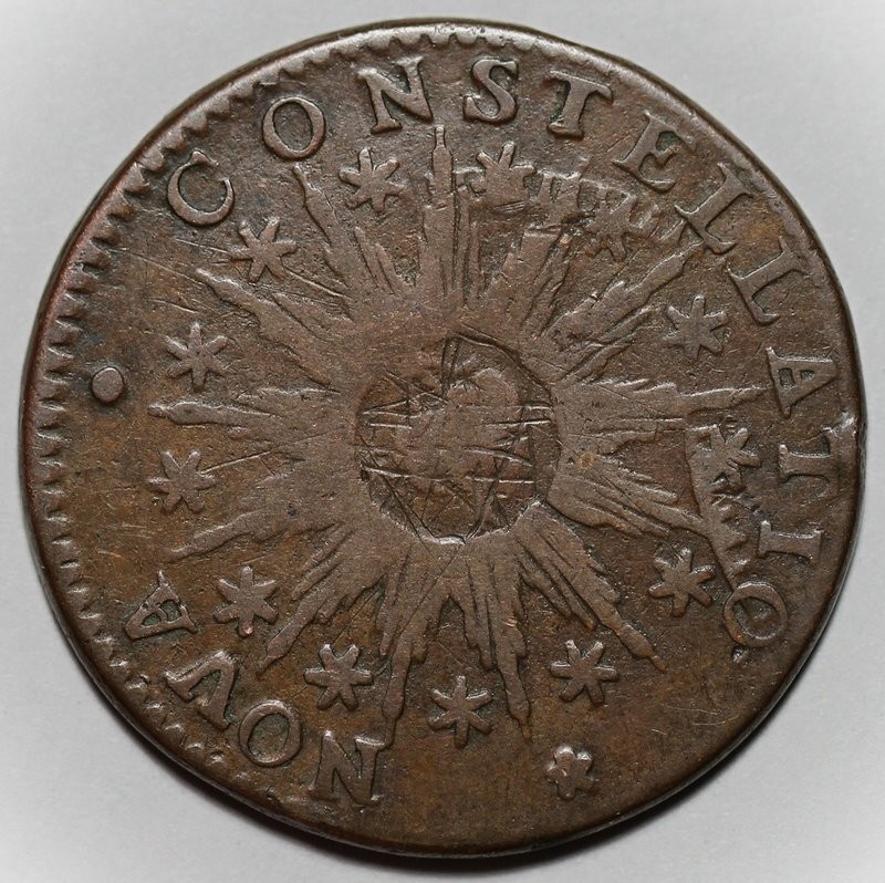 1783 Nova Constellatio Colonial Copper, Pointed Rays (Crosby 1-A) - Damage
