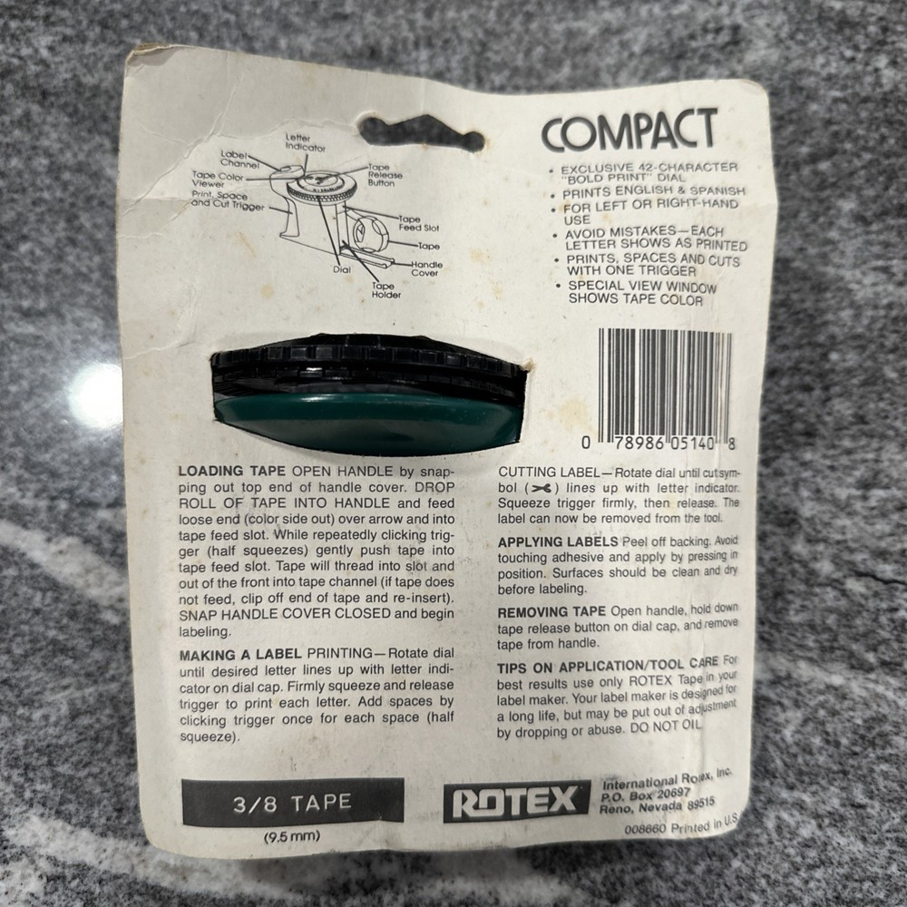 Vintage Rotex Compact Label Maker 8660 Green New