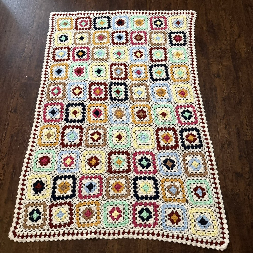 Handmade Crochet Granny Square Afghan Blanket 63x45 Multicolor