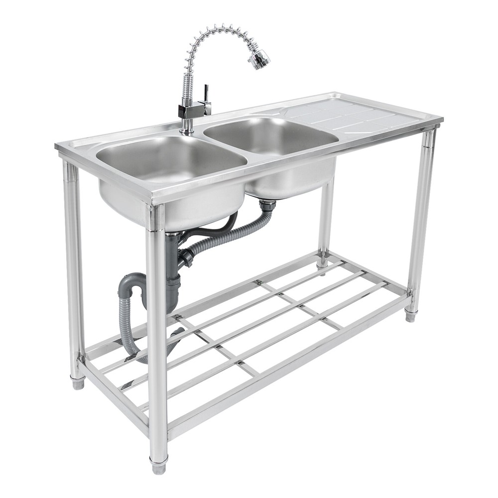 Commercial Utility Prep Sink 2Compartment Stainless Steel KitchenPrep Work Table