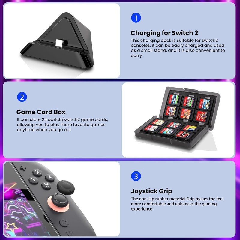 Switch 2 Accessories Bundle, 14-in-1, Case, Charging Dock, Grips & More