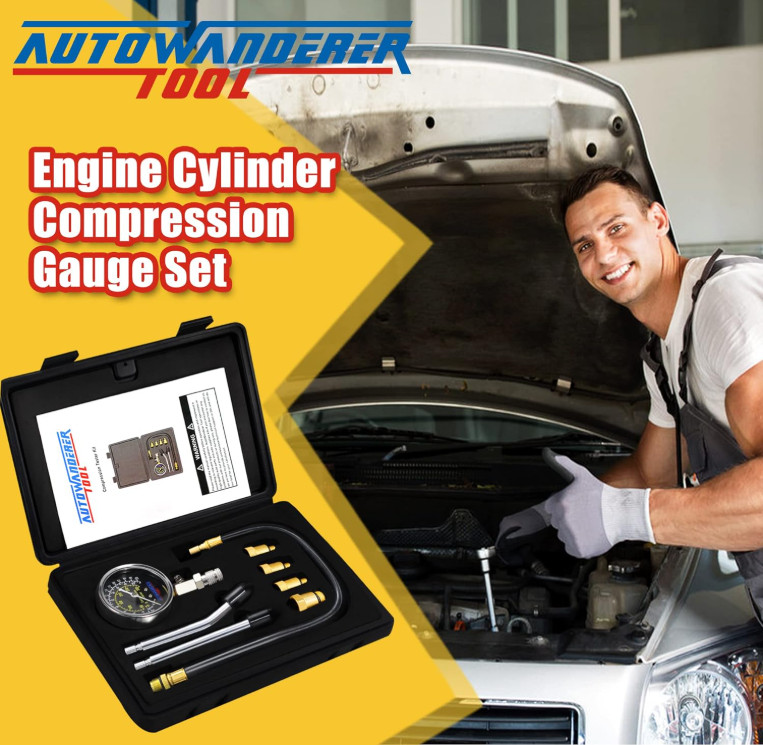 8-Piece Petrol Engine Cylinder Compression Tester Kit for Vehicles