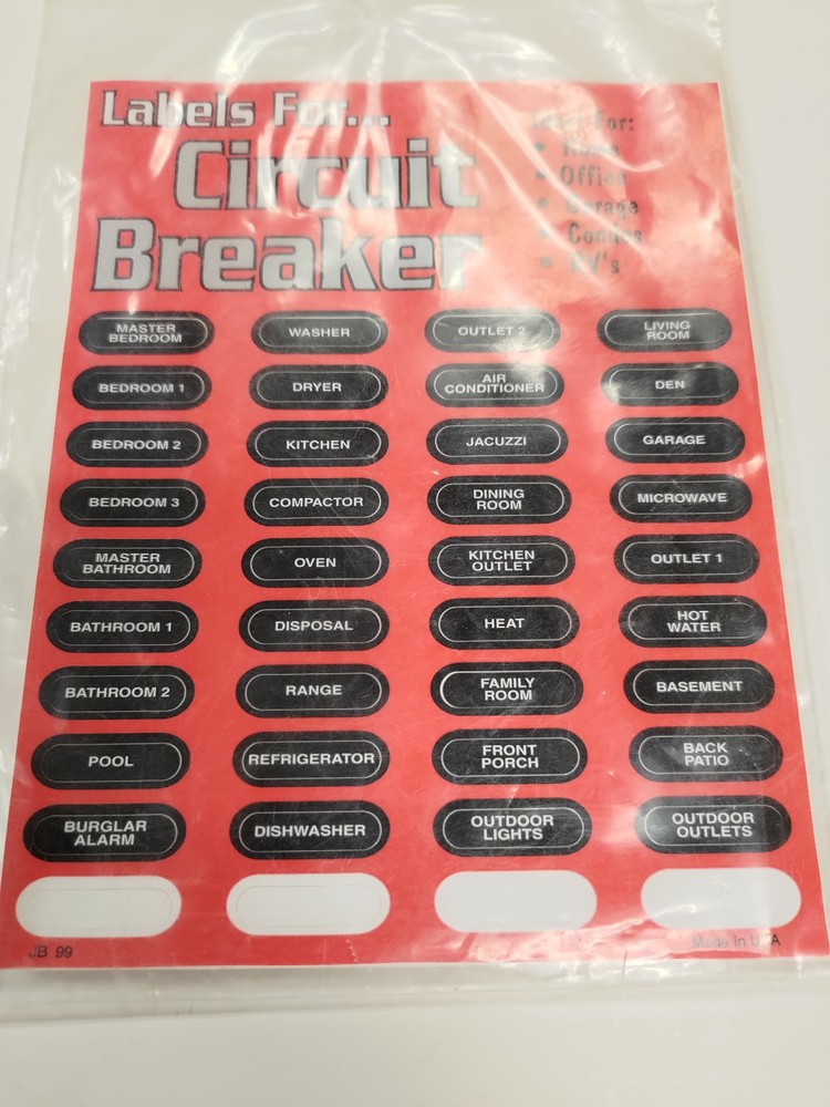 Breaker Panel label sheet - New