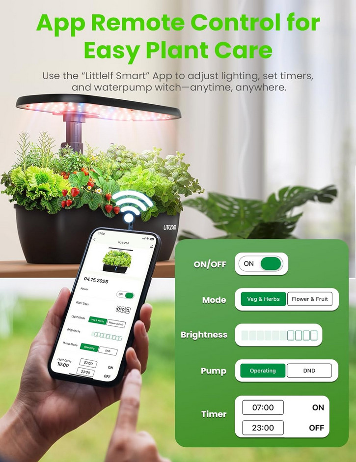 litokam Smart Hydroponics Growing System Kit with APPWiFi Controlled, 15-Pod ...