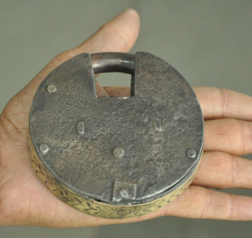 Vintage Iron Round Shape Brass Fitted Handcrafted Padlock