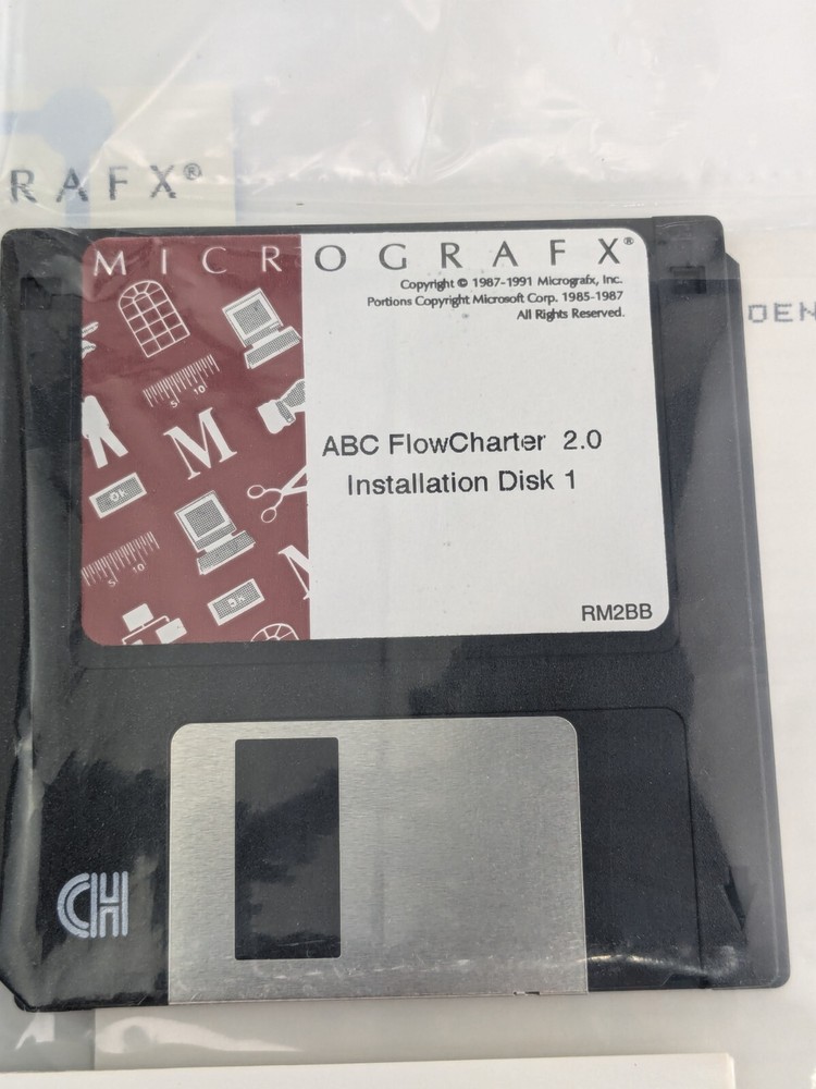 MicroGrafx ABC FlowCharter 2.0 Software 3.5 Disk For PC Windows BIG BOX VTG