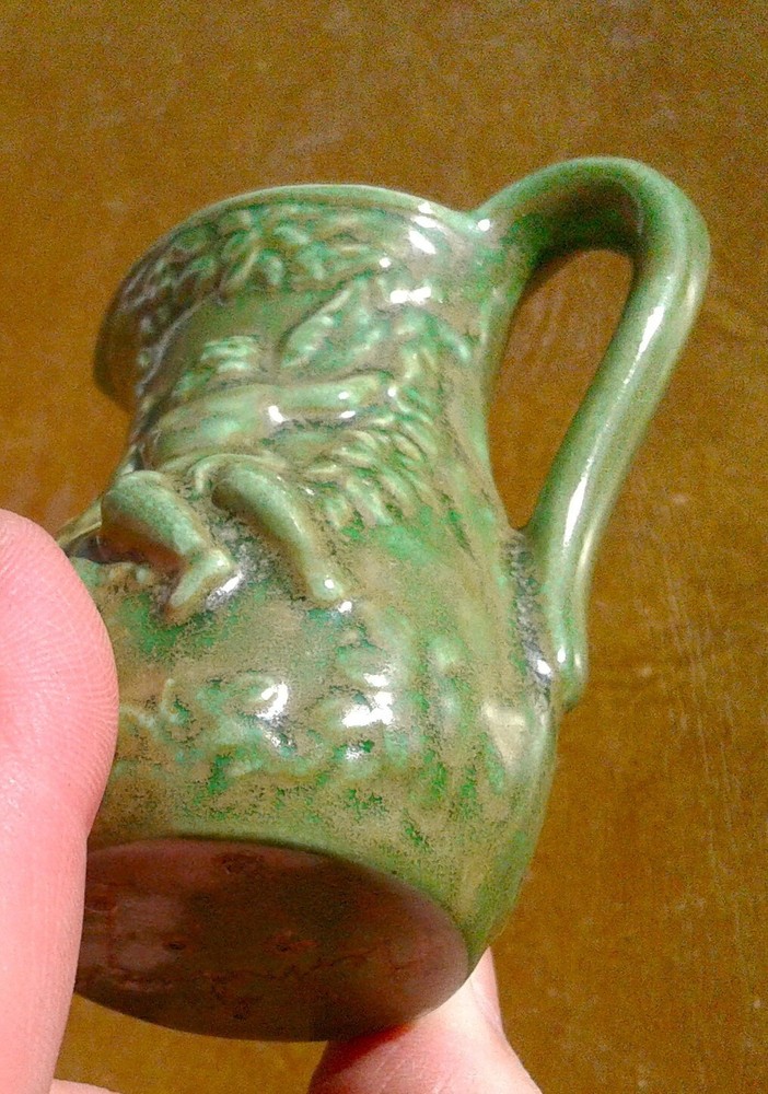 Vintage Miniature Green Pitcher with Embossed Cherubs