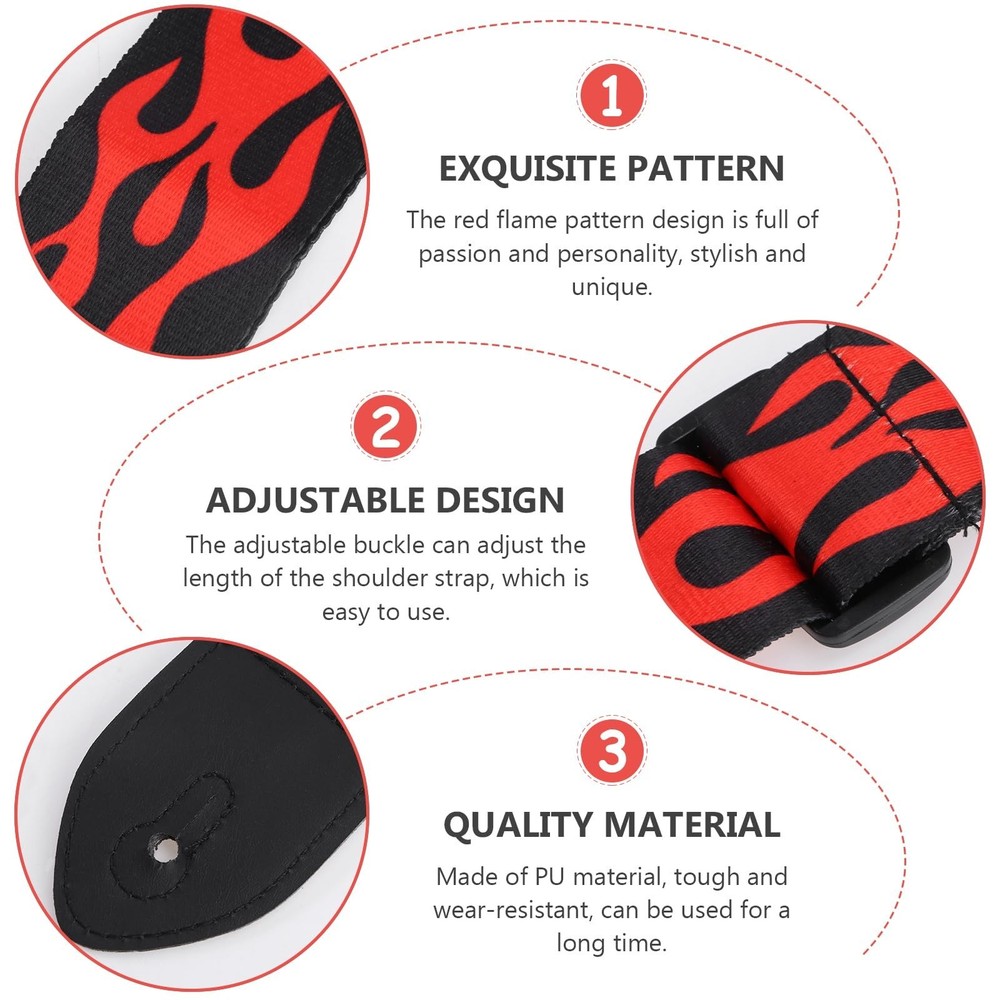 Vaguelly Adjustable Guitar Strap with Flame Pattern and Leather Ends for Acou...