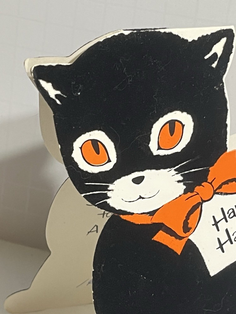 Halloween Black Cat Felt Greeting Card A71