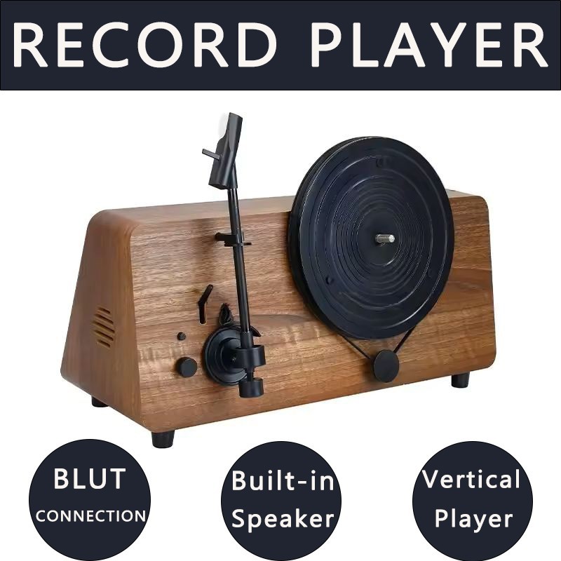 Retro vertical record player, imitation solid wood base, support 33/45/78 speeds