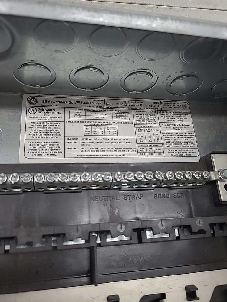 GENERAL ELECTRIC TLM1212CCUGK MAIN LUG PANEL