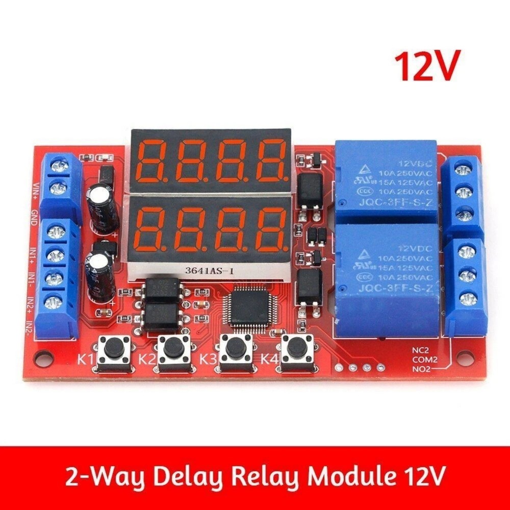 ADual Channel 12V 10A Delay Relay Module 32 Timer Modes Adjustable Controller